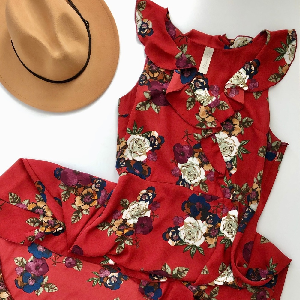 Floral High-Low Ruffle Dress